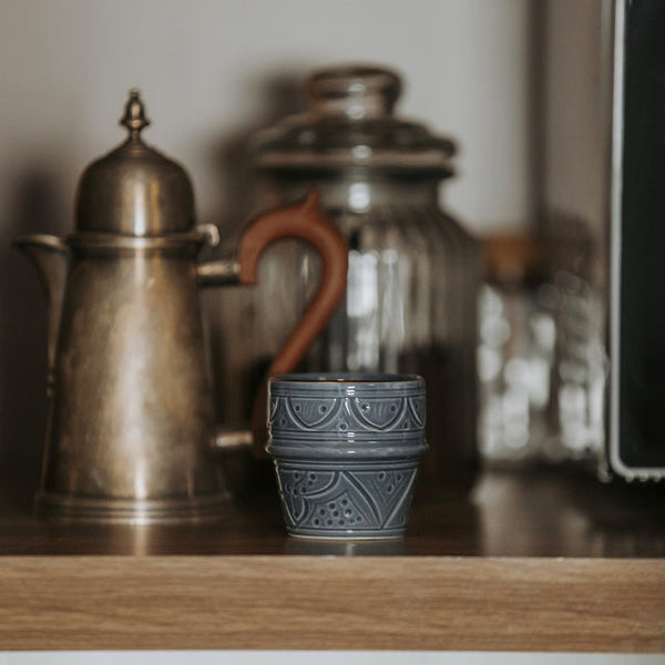 Petite tasse a cafe empreinte bleu stone gold