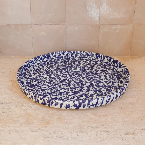 LOT DE 6 MOYENS PLATS RONDS D24CM GRANITO BLEU MAJORELLE.CERAMIC