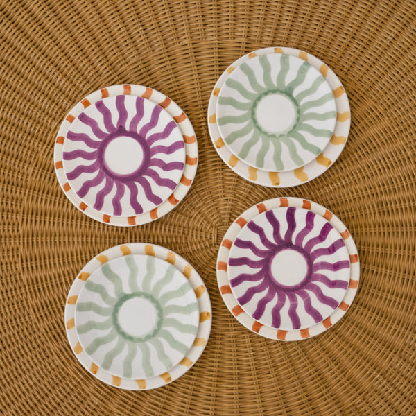 4 PETITES ASSIETTES D17CM MINT ET LILAS VAGUE