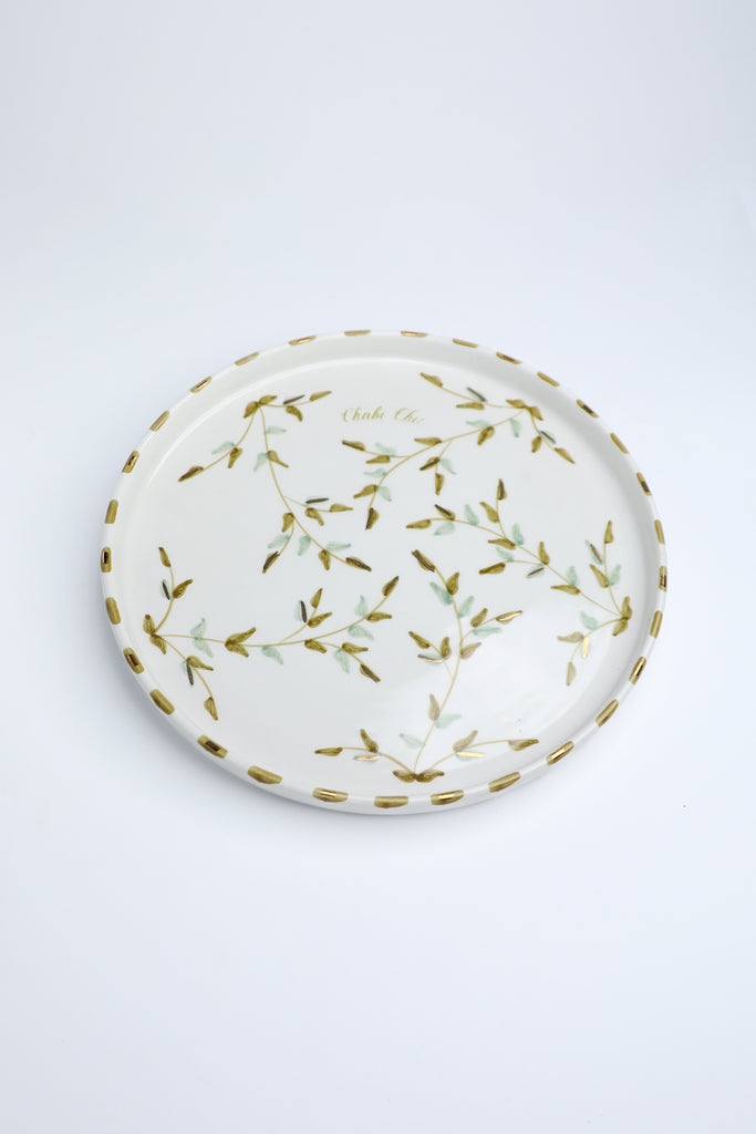 MOYEN PLAT ROND D24CM FEUILLES GOLD