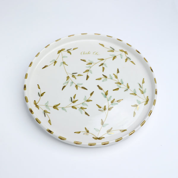 MOYEN PLAT ROND D24CM FEUILLES GOLD